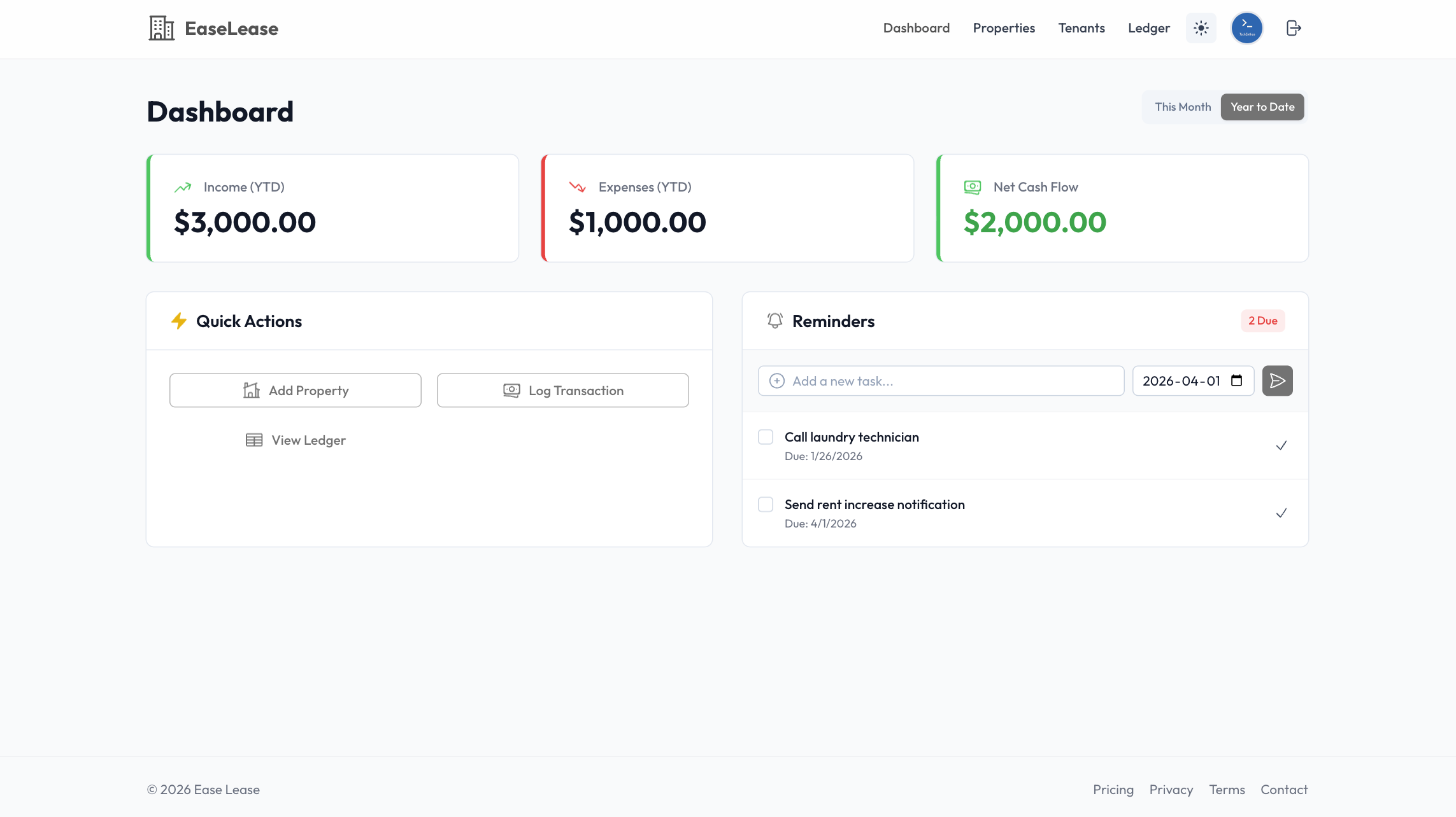 EaseLease Dashboard - Track rental income, expenses, and manage properties with an intuitive interface
